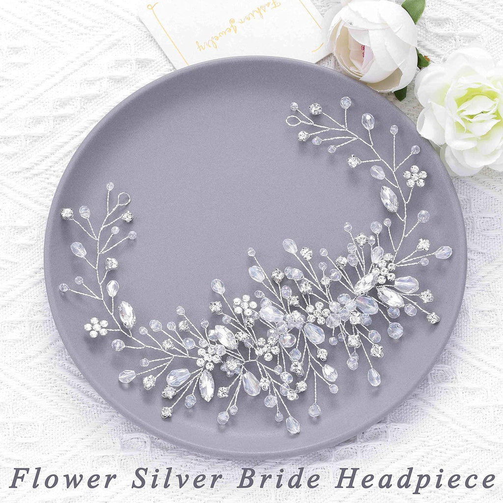 Unicra Bride Flower Wedding Hair Vine Crystal Bridal Hair Piece Rhinestone Party Hair Accessories Leaf Hair Jewelry Bead Headpiece for Women
