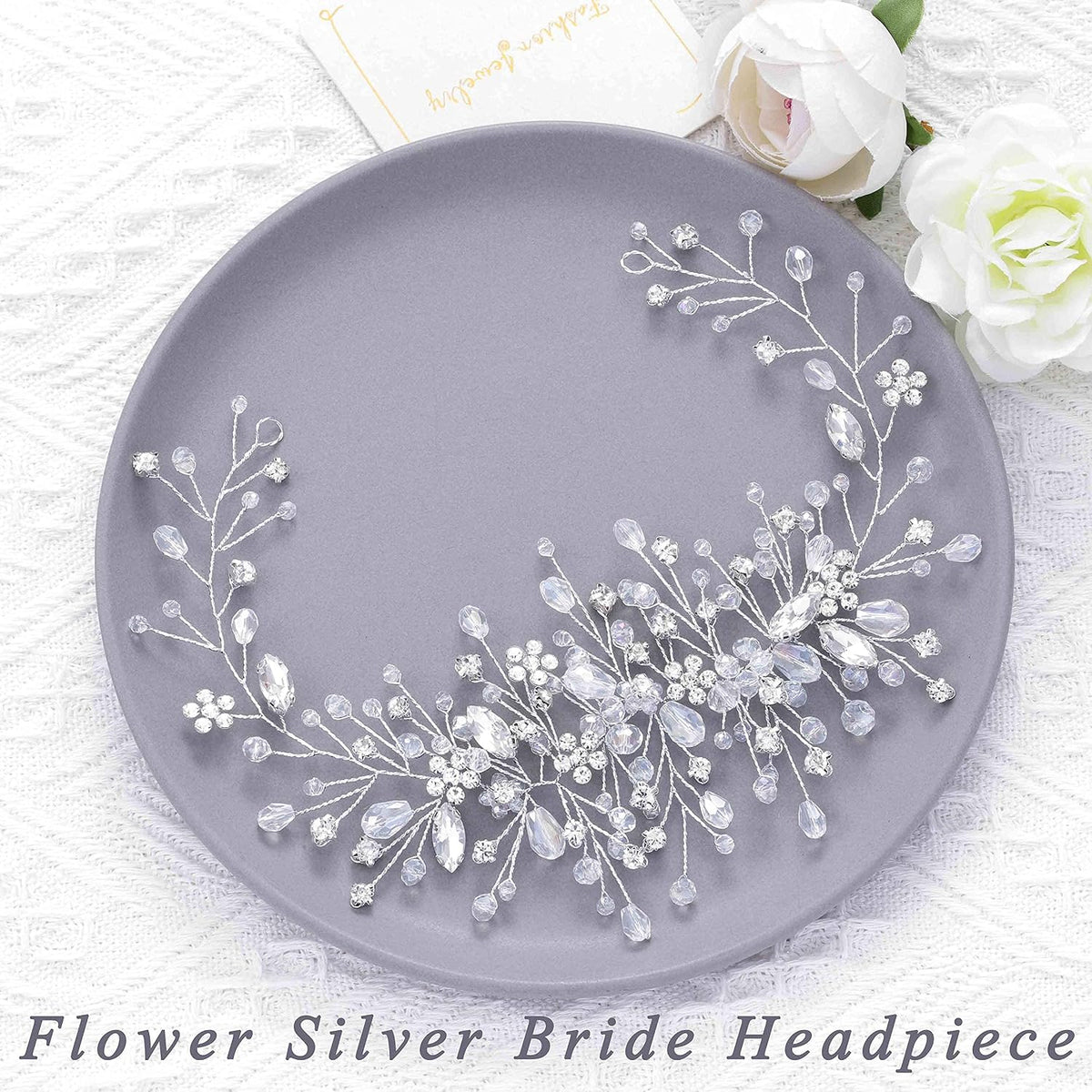 Unicra Bride Flower Wedding Hair Vine Crystal Bridal Hair Piece Rhinestone Party Hair Accessories Leaf Hair Jewelry Bead Headpiece for Women