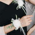 Simple Artificial Pearl Decorated Wrist Corsage & Boutonniere, Elegant Wedding Bridal Party Decoration, Fashion Accessories for Wedding Party
