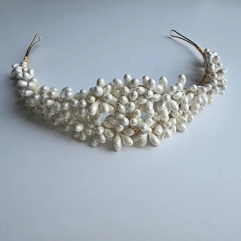 SLBRIDAL Handmade Ins Style Luxury Rhinestone Crystal Porcelain Flower Bridal Tiara Wedding Bridesmaids Crown Women Hair Jewelry