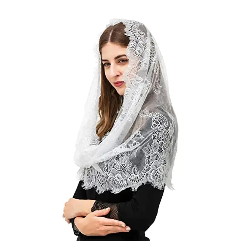 Black Lace Mantilla Veil for Church Spanish Style Lace Head Scarf White Black Short Veil for Bride Accessories