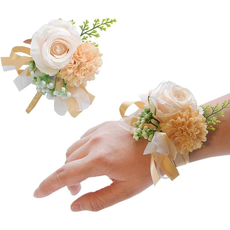 2 Pack Rose Wrist Corsages Wristband Hand Flowers for Wedding Bridesmaid Bridal Shower Prom Party (2 Wrist Corsages White)