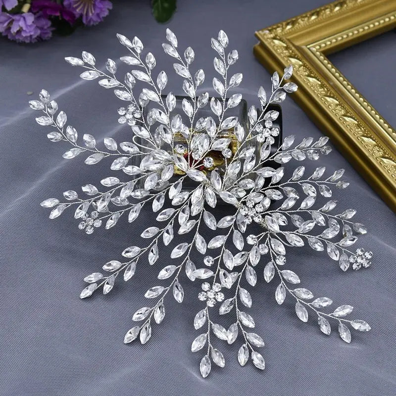 A422 Silver Bridal Hair Piece Shinny Wedding Headbands Tiaras Handmade Wedding Hair Accessories Head Jewelry Bride Headwear