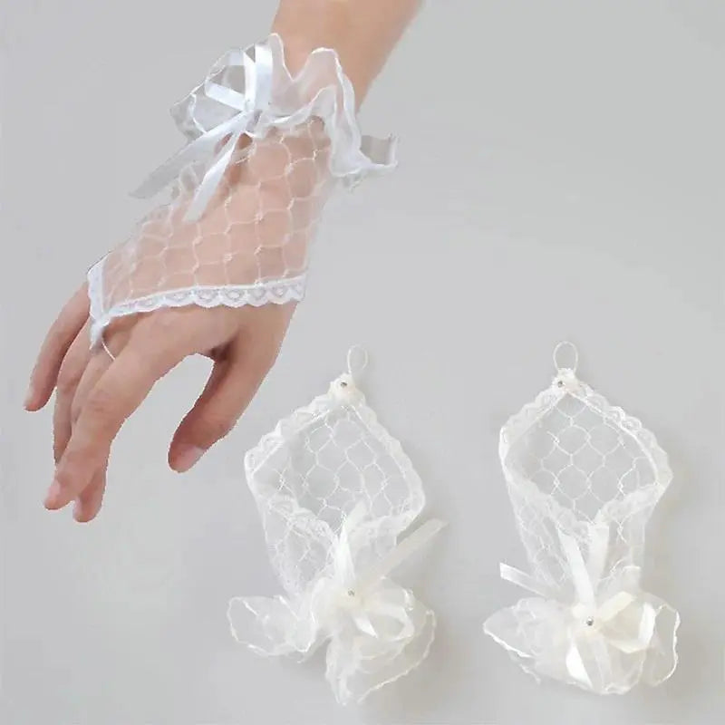 Womens' Wedding Gloves Fingerless Rhinestone Lace for Brides and Bridesmaids Bow White Black Red