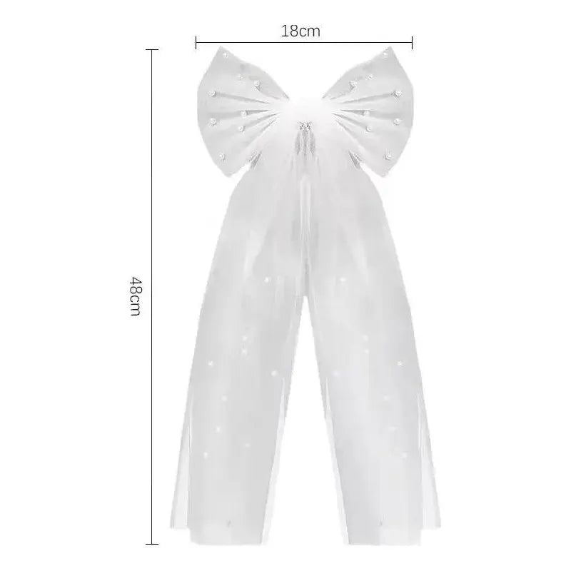 Women Long Ribbon Mesh Bow Hair Clips Pearls Hairpin Veil Short Bridal Wedding Party Bride Hair Accessories HLTS06