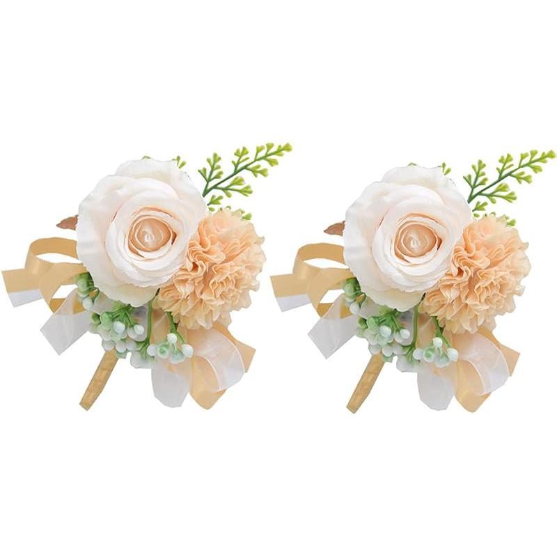2 Pack Rose Wrist Corsages Wristband Hand Flowers for Wedding Bridesmaid Bridal Shower Prom Party (2 Wrist Corsages White)
