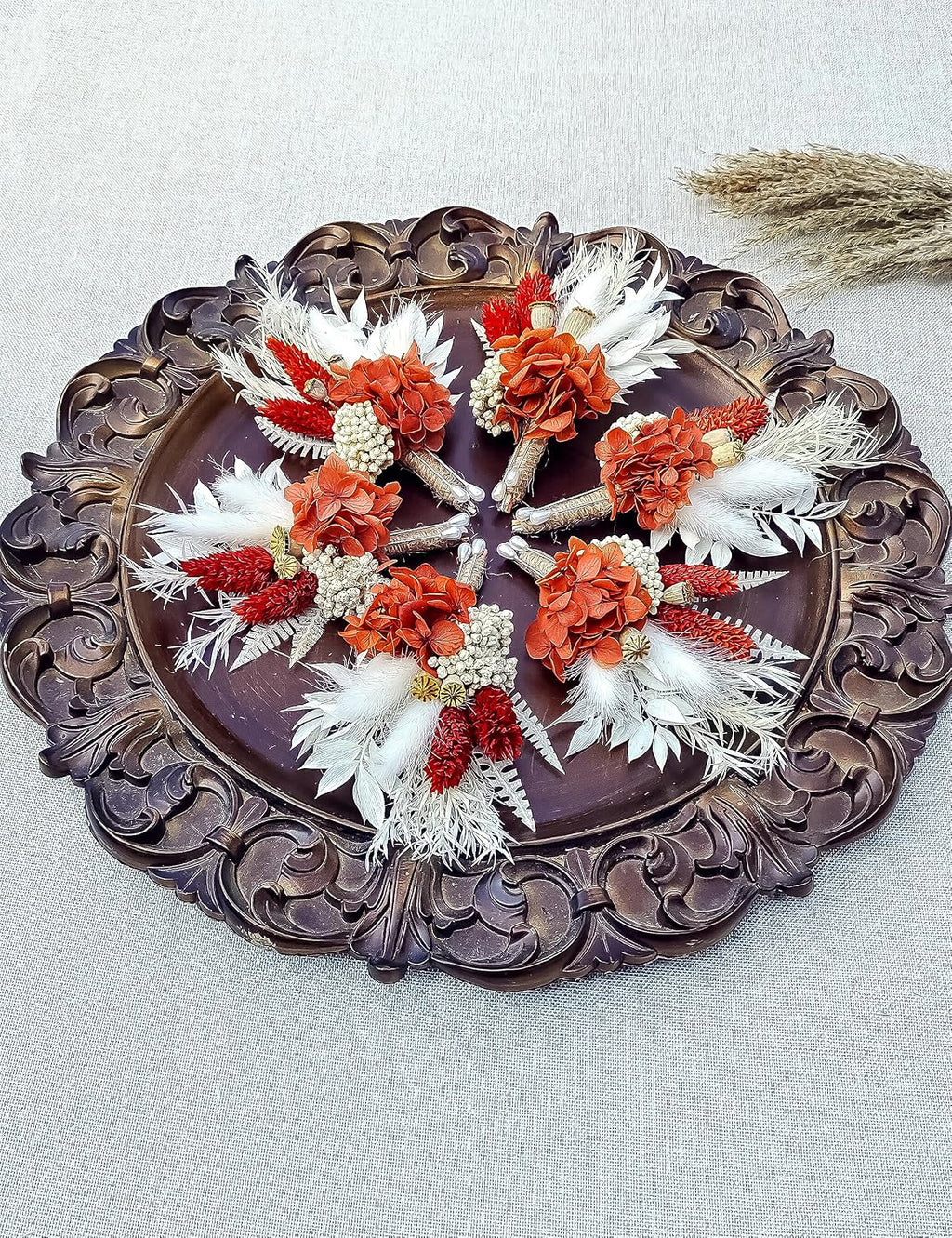 Fall Dried Flower Boutonniere 6-Piece Set for Men's Boho Wedding Boutonniere,Rustic Groom Best Man Anniversary Decoration (Terracotta)