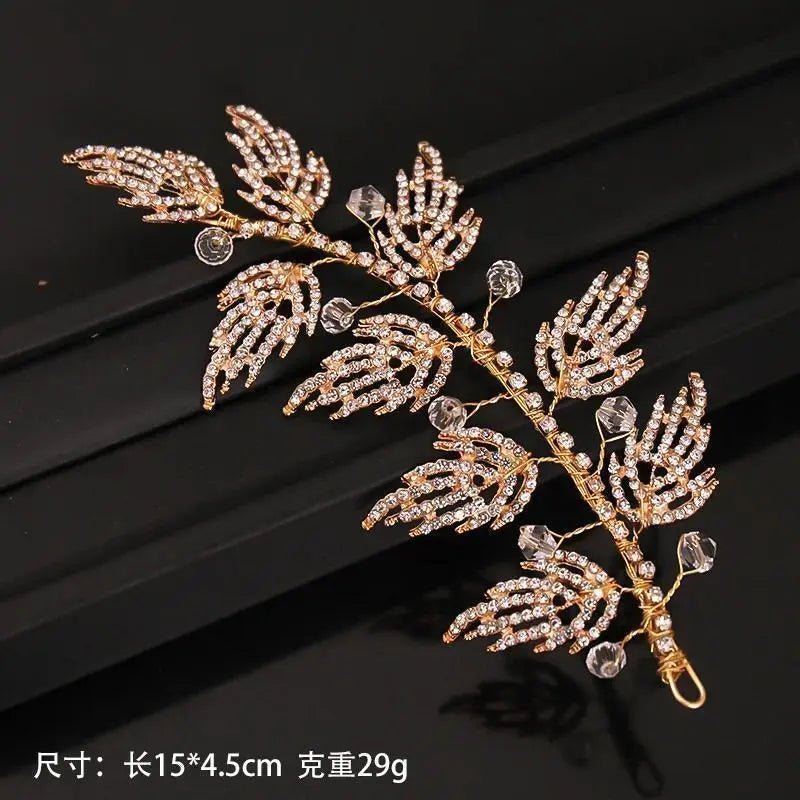 Gold Rhinestone Hair Band Bride Crystal Leaf Headband Wedding Accessories Luxury Jewelry Woman Ornaments Party  Headpiece