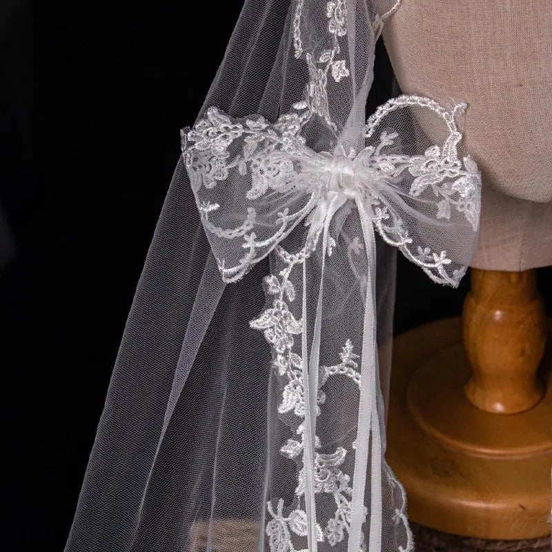 Wedding Bridal Veil Lace Pearl Trim Elegant Bride Headpiece for Wedding Ceremony Bridal Photoshoot,Lightweight Tulle Bridal Veil