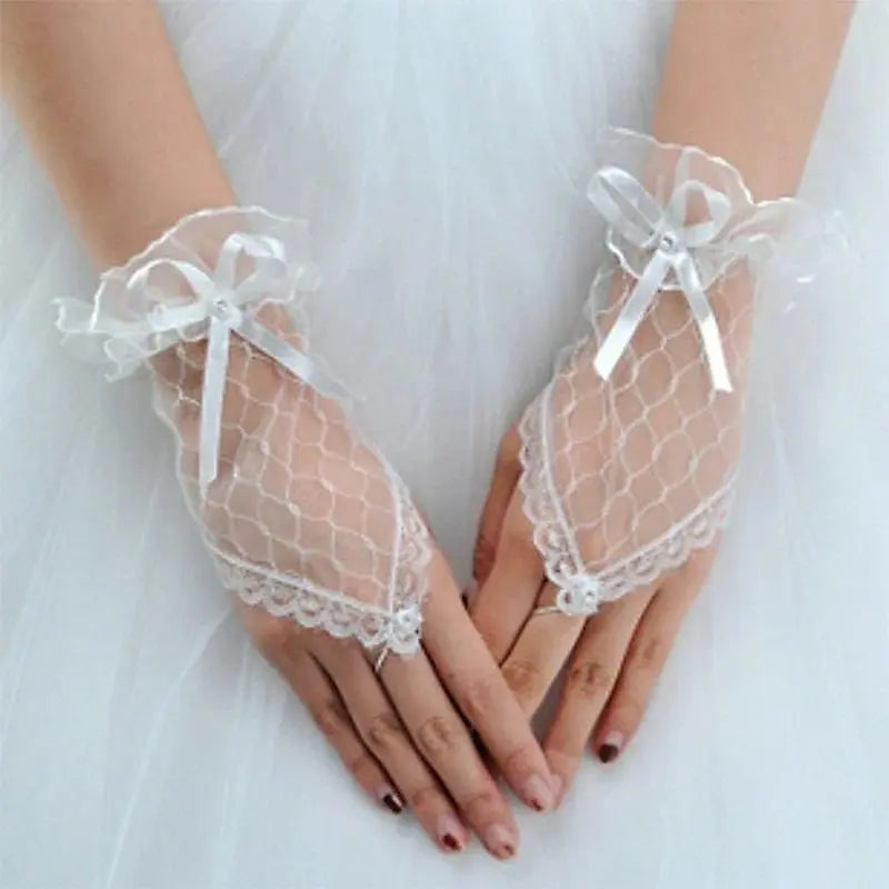 Womens' Wedding Gloves Fingerless Rhinestone Lace for Brides and Bridesmaids Bow White Black Red