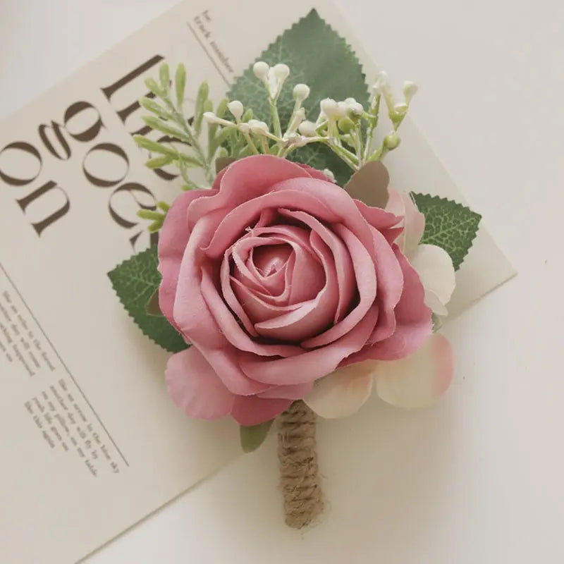 6pcs of Wedding Supplies Including Wrist Flowers And Corsages for Brides And Bridesmaids, Featuring Creative New European-Style High-End Designs with Artificial Roses, Bridal Accessories