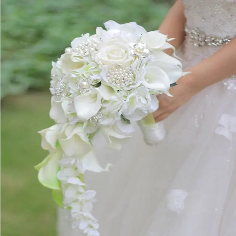 Wedding bride holding flower PU calla lily drill buckle water drop waterfall photo holding bouquet bridesmaid flower