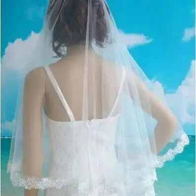 White Sequins Edge Tulle Bridal Wedding Veils One Tier Beaded 120cm Bride Accessory 2026
