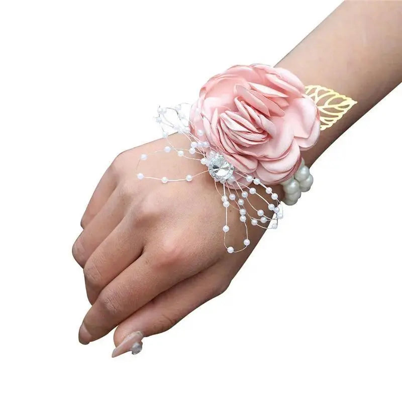 Wedding Wrist Corsage Boutonniere Set for Bride Bridesmaid Man Groom Pink Rose Wedding Flowers Accessories Prom Suit Decorations
