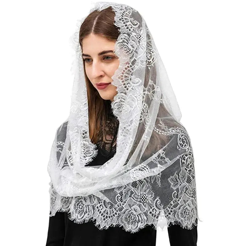 Black Lace Mantilla Veil for Church Spanish Style Lace Head Scarf White Black Short Veil for Bride Accessories