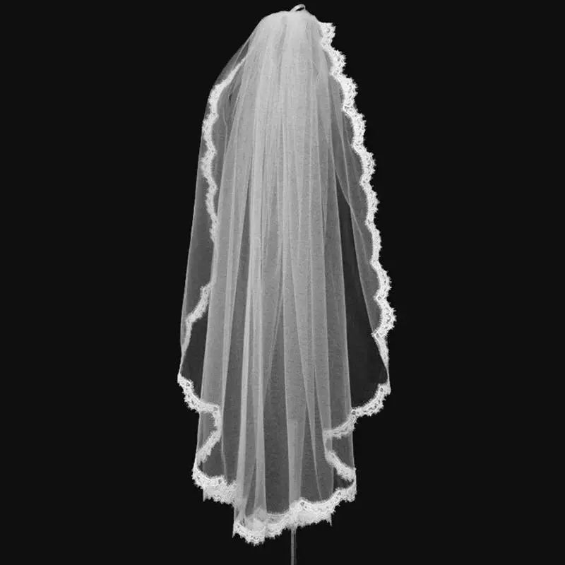 Wedding Bridal Veils Small Eyelash Lace Flower Edge Tulle Elbow Fingertip Length Veil Bride Hair Accessories Comb