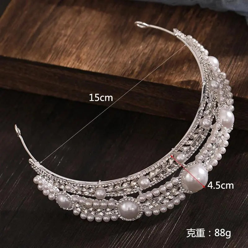 Baroque Crystal Bride Pearl Bridal Tiaras Diana Crown Rhinestone Pageant Diadem Headband Wedding Hair Accessories Tiara De Noiva