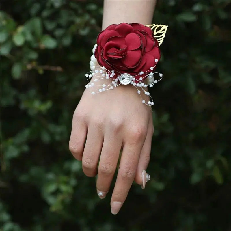 Wedding Wrist Corsage Boutonniere Set for Bride Bridesmaid Man Groom Pink Rose Wedding Flowers Accessories Prom Suit Decorations