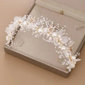 Pearl Flower Crown Headband Bridal Crystal Wedding Headpiece Boho Bride Hair Accessories Floral Crown for Bridesmaid Prom 2025