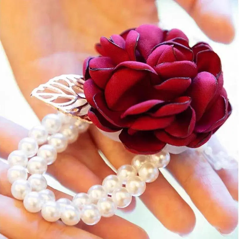Wedding Wrist Corsage Boutonniere Set for Bride Bridesmaid Man Groom Pink Rose Wedding Flowers Accessories Prom Suit Decorations