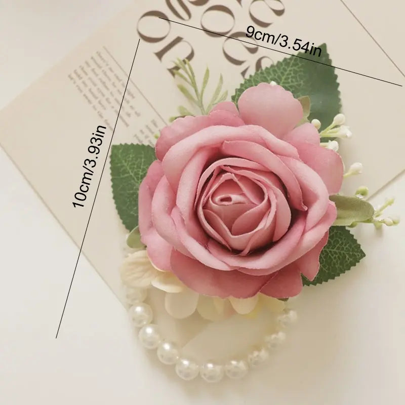 6pcs of Wedding Supplies Including Wrist Flowers And Corsages for Brides And Bridesmaids, Featuring Creative New European-Style High-End Designs with Artificial Roses, Bridal Accessories