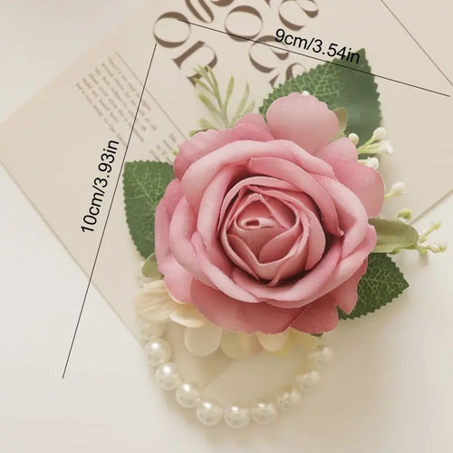 6pcs of Wedding Supplies Including Wrist Flowers And Corsages for Brides And Bridesmaids, Featuring Creative New European-Style High-End Designs with Artificial Roses, Bridal Accessories