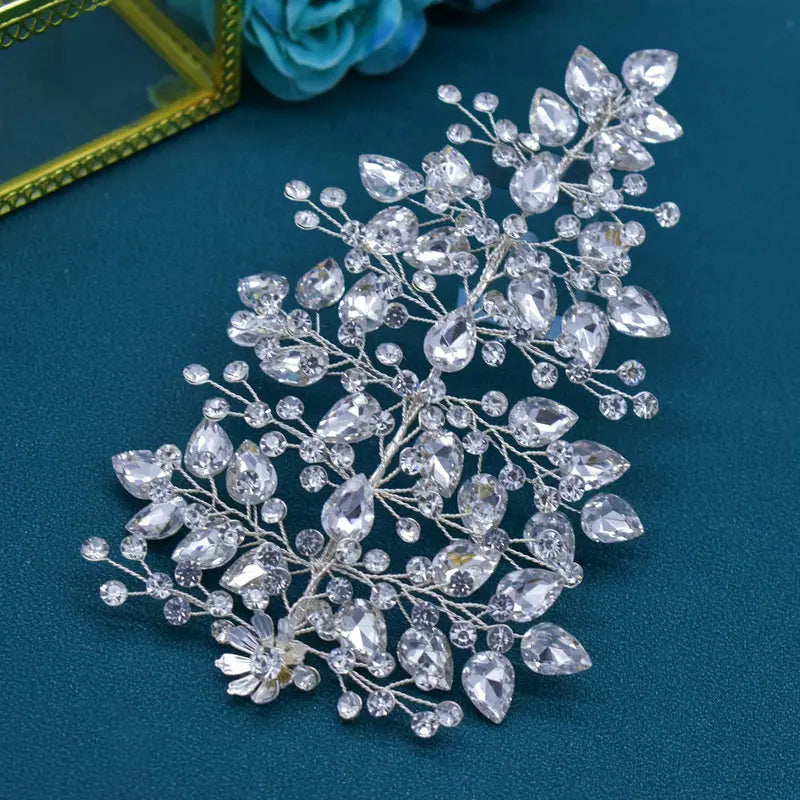 A422 Silver Bridal Hair Piece Shinny Wedding Headbands Tiaras Handmade Wedding Hair Accessories Head Jewelry Bride Headwear