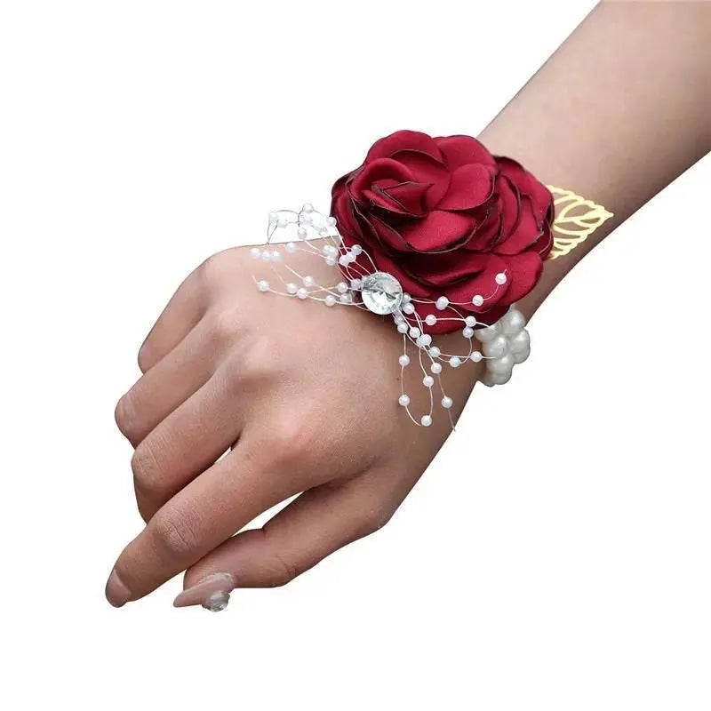 Wedding Wrist Corsage Boutonniere Set for Bride Bridesmaid Man Groom Pink Rose Wedding Flowers Accessories Prom Suit Decorations