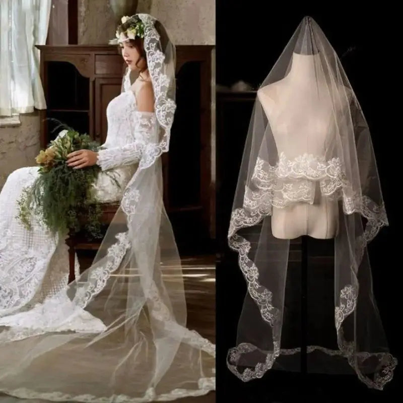 New Lace Flower Bridal Veil Soft Tulle Single-layer Wedding Veils White Long Bride Head Gauze Wedding Accessories