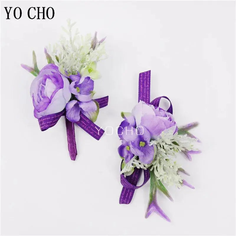 Romantic Chic Purple Handmade Artificial Silk Flower Corsage & Boutonniere Set - Realistic Look, Long-Lasting, All Year Beautiful Romantic Fashion Wrist Bracelet & Brooch Jewelry for Bride, Birthday Gifts, Party Decoration