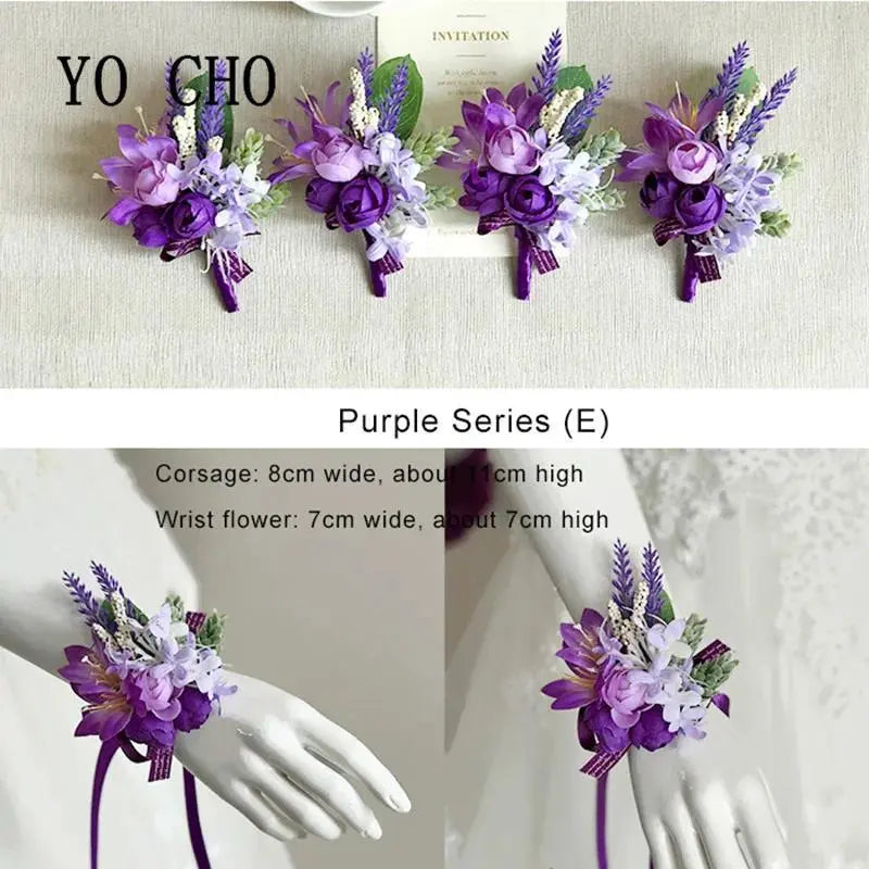 Romantic Chic Purple Handmade Artificial Silk Flower Corsage & Boutonniere Set - Realistic Look, Long-Lasting, All Year Beautiful Romantic Fashion Wrist Bracelet & Brooch Jewelry for Bride, Birthday Gifts, Party Decoration
