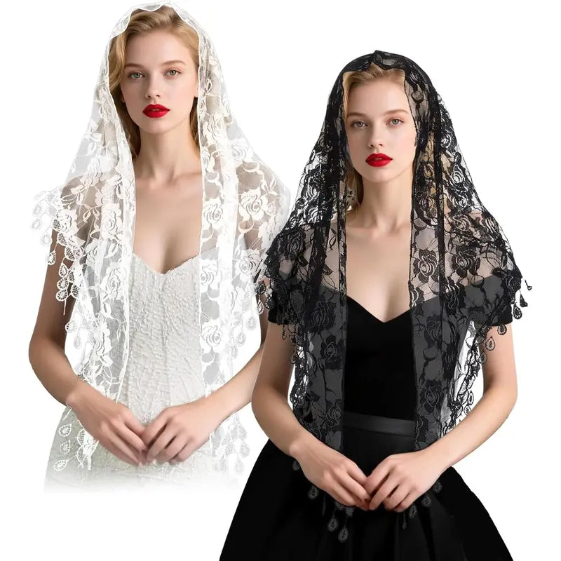 2 Pcs Mantilla Catholic Chapel Veils, Triangle Veil Cathedral Head Covering Lace Tulle Scarf Covering : Clothing, Shoes & Jewelry
