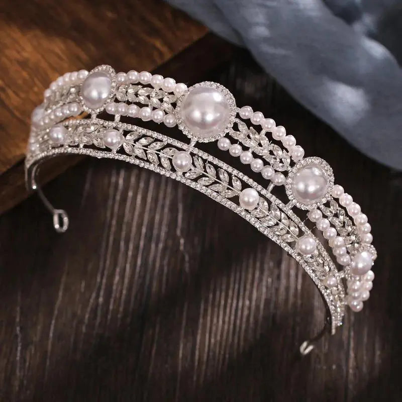 Baroque Crystal Bride Pearl Bridal Tiaras Diana Crown Rhinestone Pageant Diadem Headband Wedding Hair Accessories Tiara De Noiva