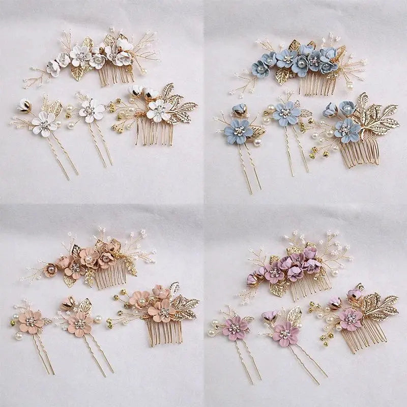 Korean-Style Bridal Wedding Hair Accessories, Blue, Purple, Pink, and White Fresh-Style Hair Combs, Girls' Bridesmaid Hair Accessories