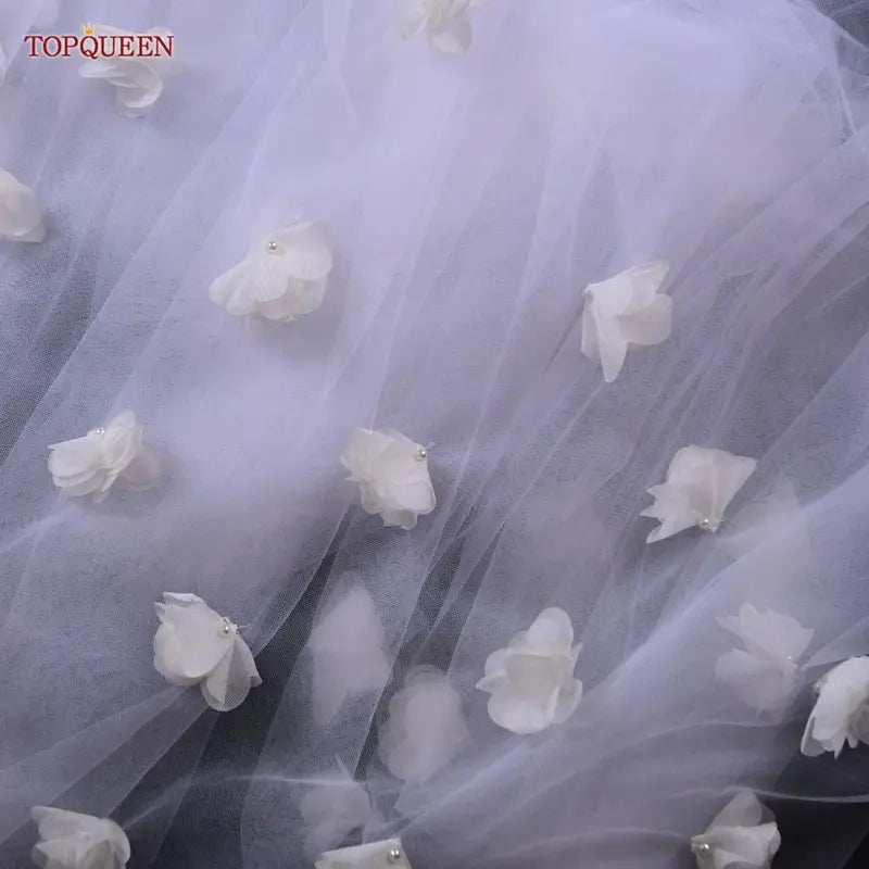 TOPQUEEN V20s 3D Flowers Wedding Veil Luxurious Bridal Veils Wedding Long Veu Bride 5 Meters Cathedral Drop Veil Pure White VEIL