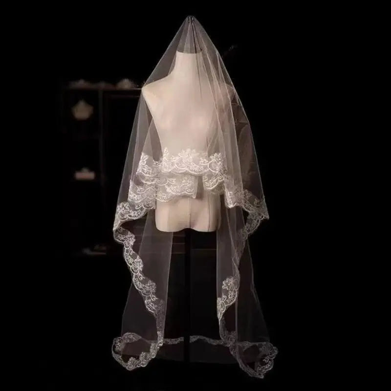 New Lace Flower Bridal Veil Soft Tulle Single-layer Wedding Veils White Long Bride Head Gauze Wedding Accessories