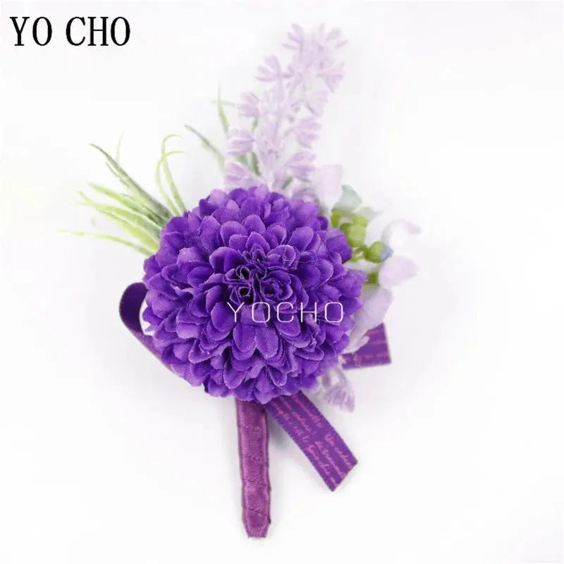 Romantic Chic Purple Handmade Artificial Silk Flower Corsage & Boutonniere Set - Realistic Look, Long-Lasting, All Year Beautiful Romantic Fashion Wrist Bracelet & Brooch Jewelry for Bride, Birthday Gifts, Party Decoration