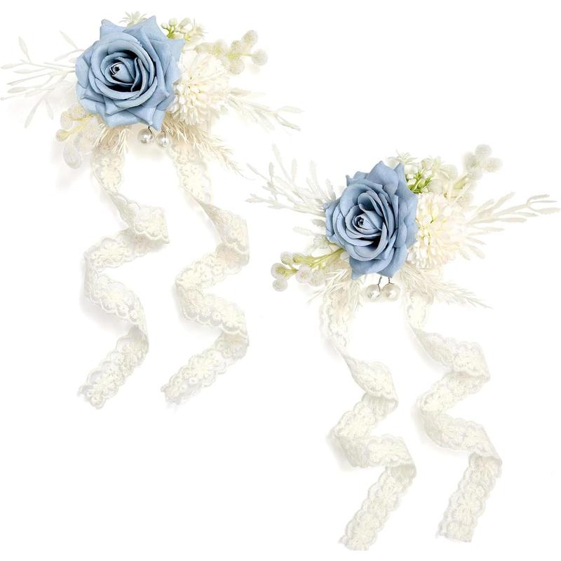 White Rose Corsage and Boutonniere Set, Boutonniere for Men and Wrist Corsage Wristlet Prom Homecoming Wedding Flowers Accessories Party Suit Decorations