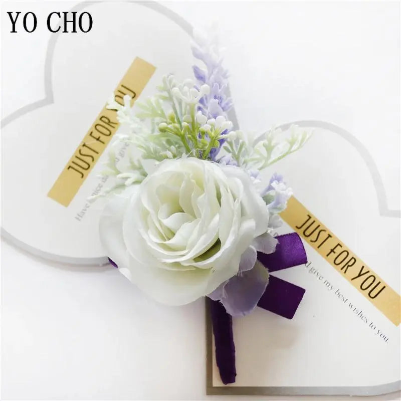 Romantic Chic Purple Handmade Artificial Silk Flower Corsage & Boutonniere Set - Realistic Look, Long-Lasting, All Year Beautiful Romantic Fashion Wrist Bracelet & Brooch Jewelry for Bride, Birthday Gifts, Party Decoration