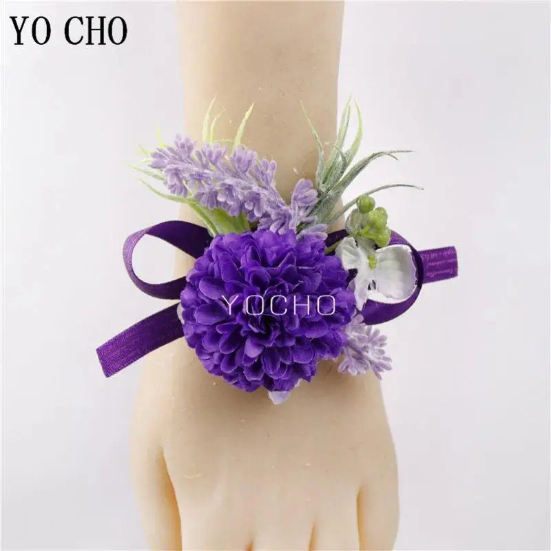 Romantic Chic Purple Handmade Artificial Silk Flower Corsage & Boutonniere Set - Realistic Look, Long-Lasting, All Year Beautiful Romantic Fashion Wrist Bracelet & Brooch Jewelry for Bride, Birthday Gifts, Party Decoration