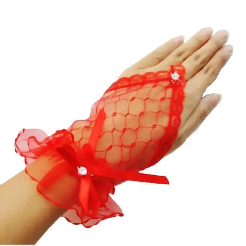 Womens' Wedding Gloves Fingerless Rhinestone Lace for Brides and Bridesmaids Bow White Black Red