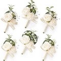 White Rose Corsage and Boutonniere Set, Boutonniere for Men and Wrist Corsage Wristlet Prom Homecoming Wedding Flowers Accessories Party Suit Decorations