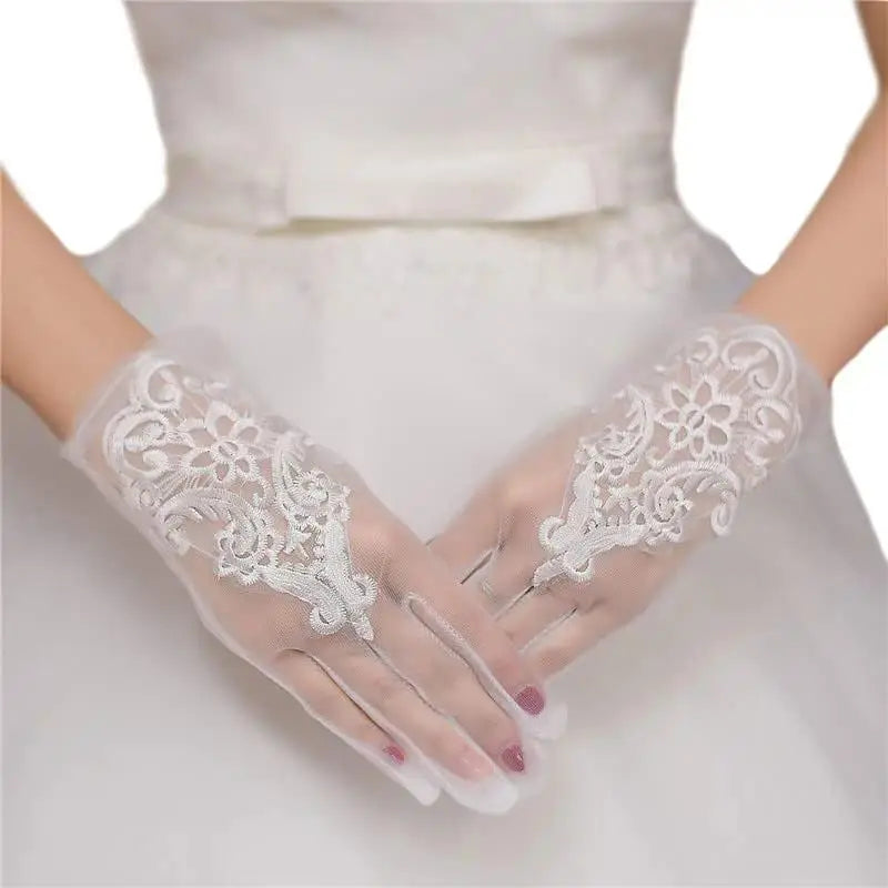 Tulle Wedding Gloves Short Bride Ivory Lace Tea Party Bridal Accessories for Women and Girls
