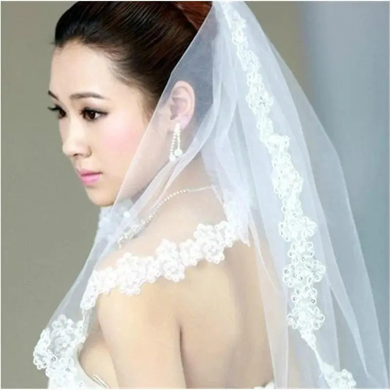 White Sequins Edge Tulle Bridal Wedding Veils One Tier Beaded 120cm Bride Accessory 2026