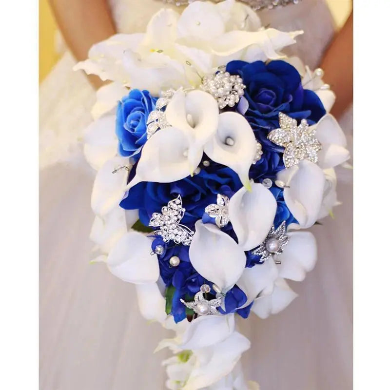 Wedding bride holding flower PU calla lily drill buckle water drop waterfall photo holding bouquet bridesmaid flower