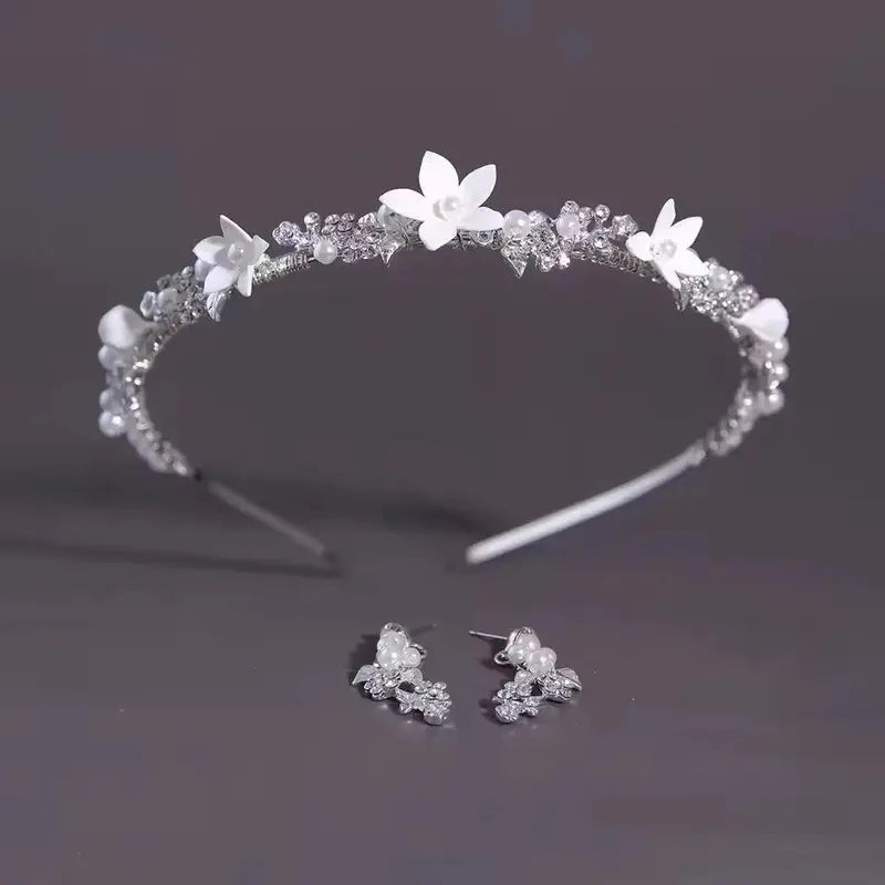 SLBRIDAL Handmade Ins Style Luxury Rhinestone Crystal Porcelain Flower Bridal Tiara Wedding Bridesmaids Crown Women Hair Jewelry