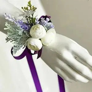 Romantic Chic Purple Handmade Artificial Silk Flower Corsage & Boutonniere Set - Realistic Look, Long-Lasting, All Year Beautiful Romantic Fashion Wrist Bracelet & Brooch Jewelry for Bride, Birthday Gifts, Party Decoration