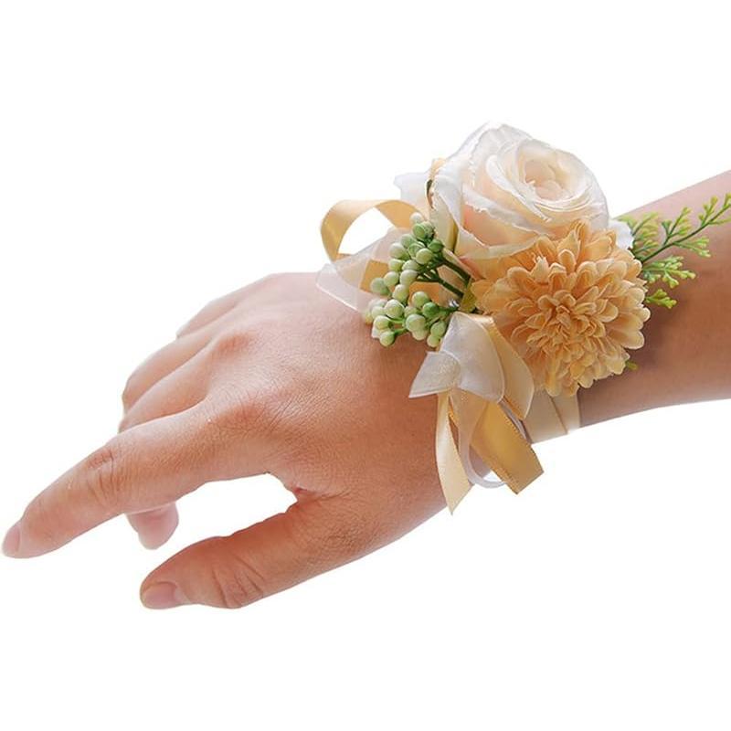 2 Pack Rose Wrist Corsages Wristband Hand Flowers for Wedding Bridesmaid Bridal Shower Prom Party (2 Wrist Corsages White)