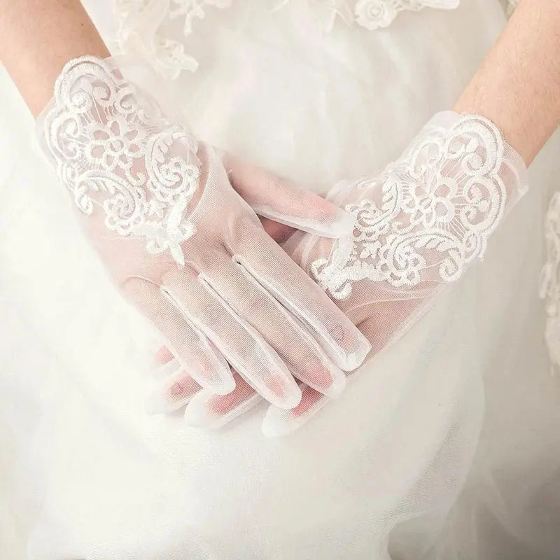Tulle Wedding Gloves Short Bride Ivory Lace Tea Party Bridal Accessories for Women and Girls