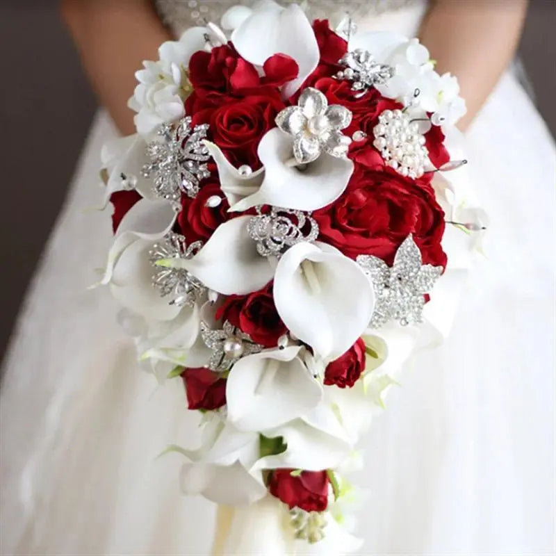 Wedding bride holding flower PU calla lily drill buckle water drop waterfall photo holding bouquet bridesmaid flower